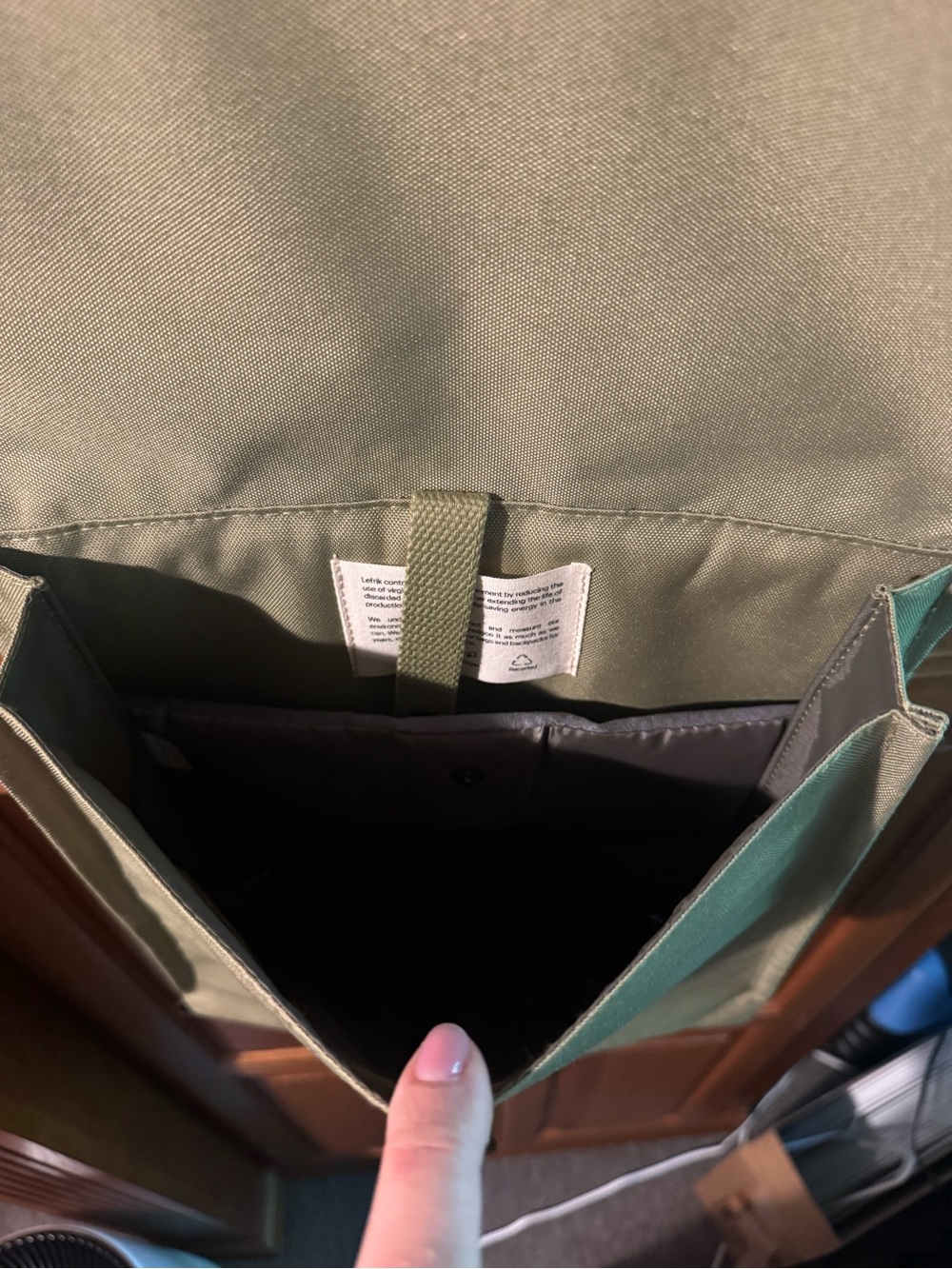 Lefrik Olive Green Canvas Roll-Top Backpack - Picture 4 of 4